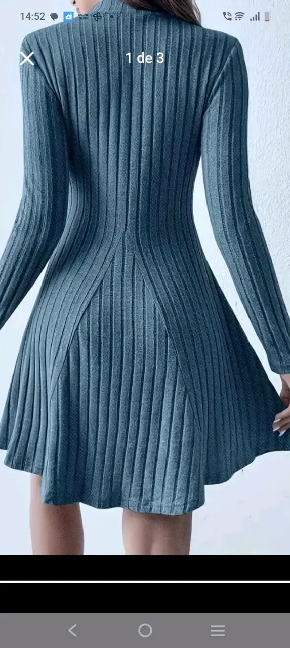 Vestido de punto azul con diseño acanalado - 3