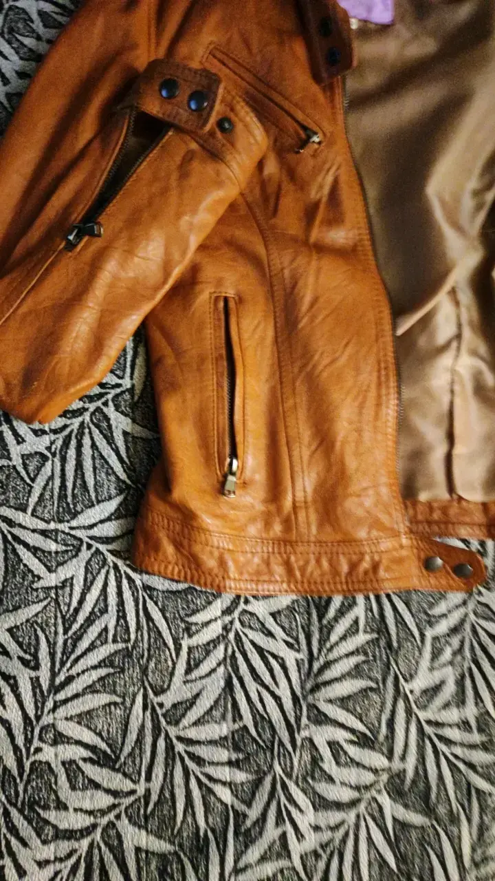 Chaqueta de cuero marrón para mujer - 4