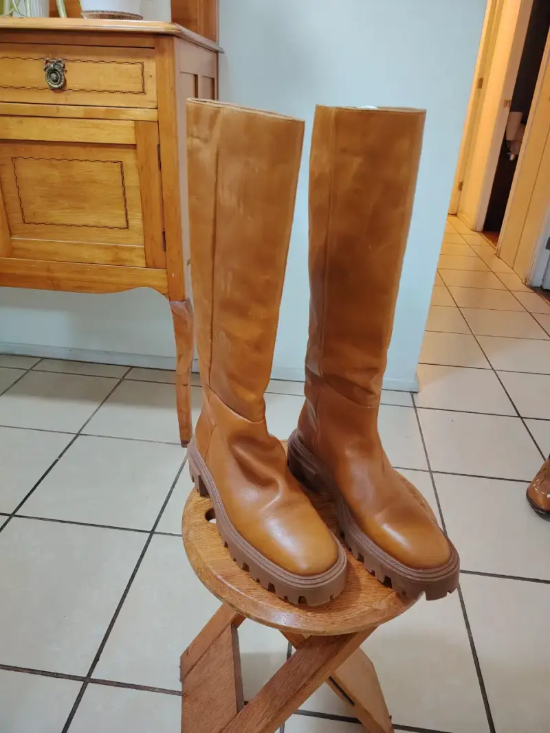 Botas largas de cuero marrón para mujer - 2