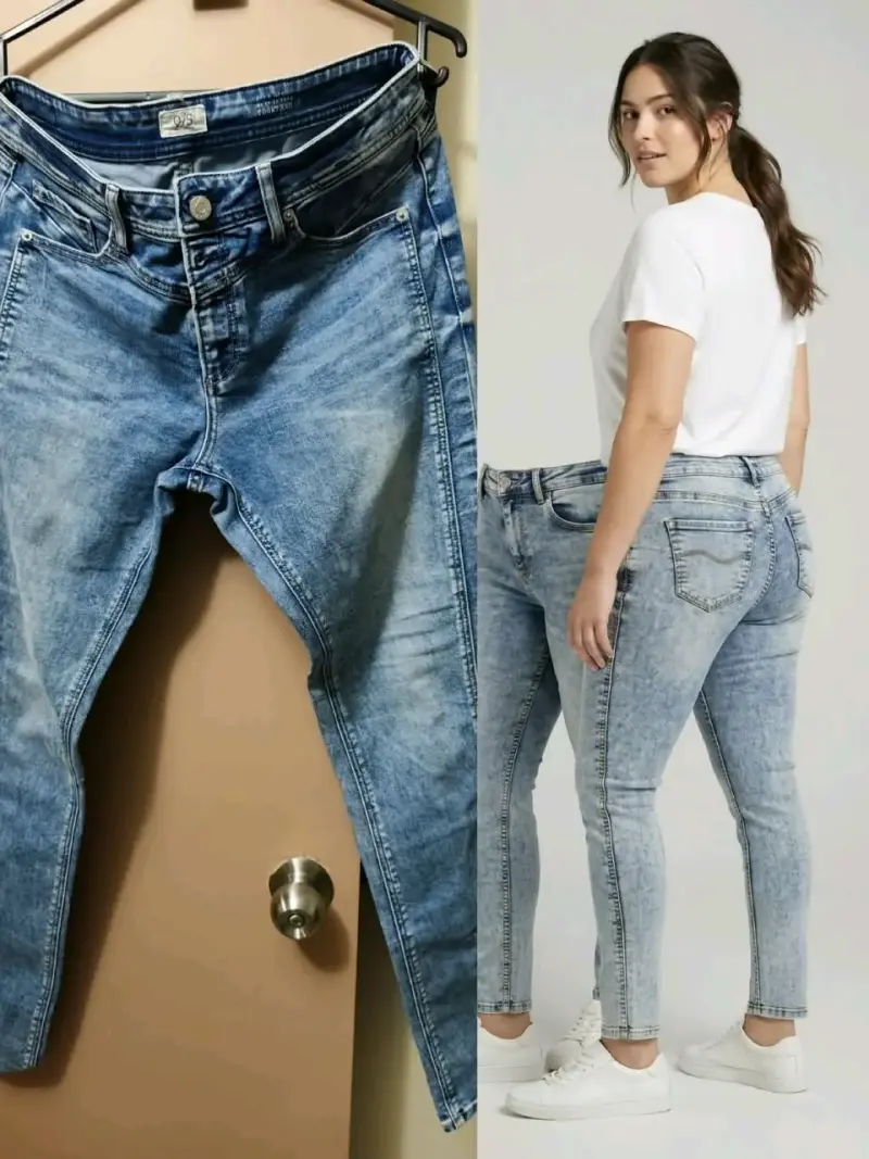 Jeans ajustados de mezclilla azul para mujer - 1