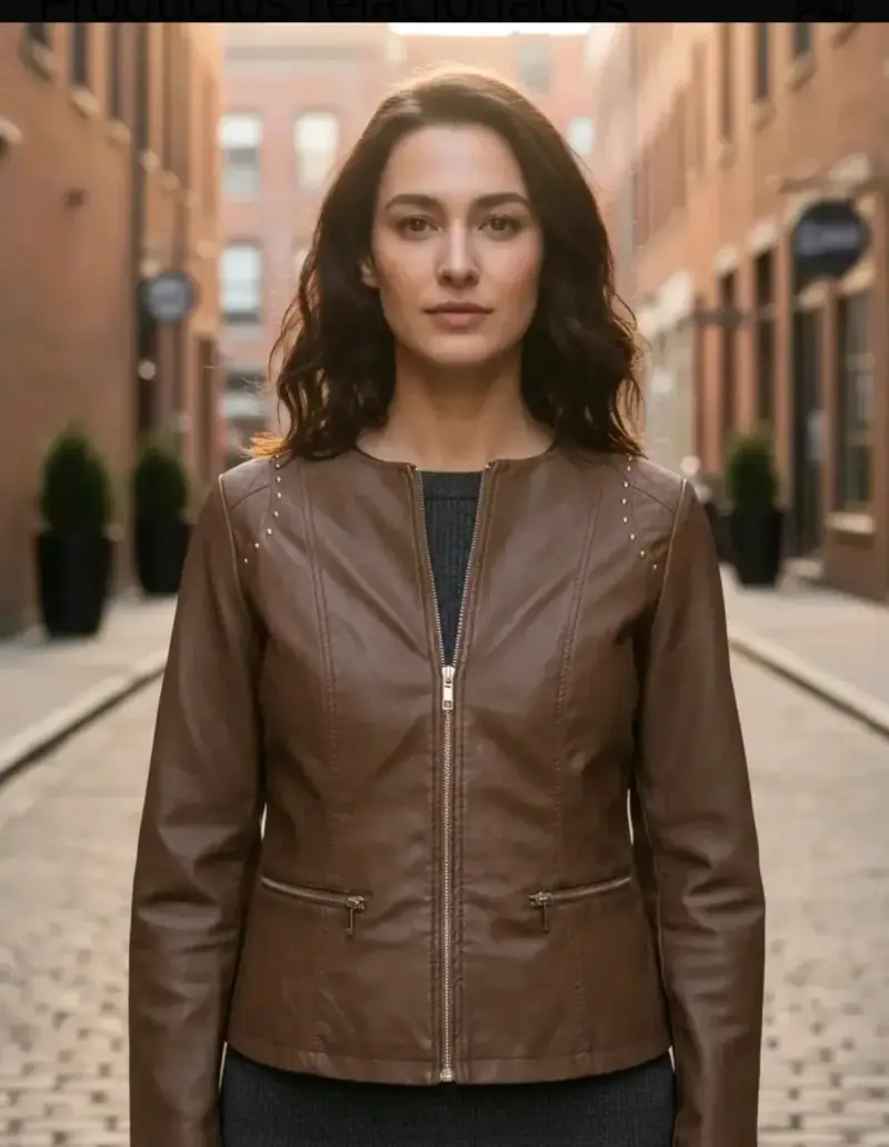 Chaqueta de eccuero marrón para mujer - 1