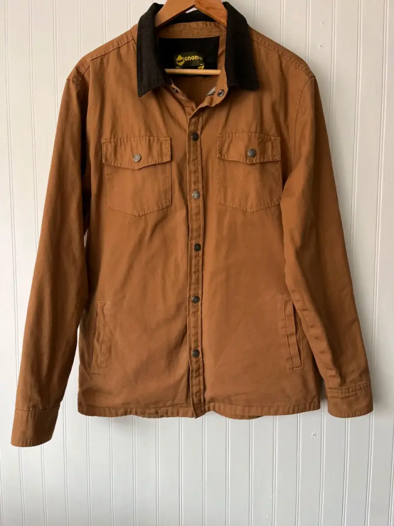 Chaqueta de algodón marrón con cuello de pana - 1