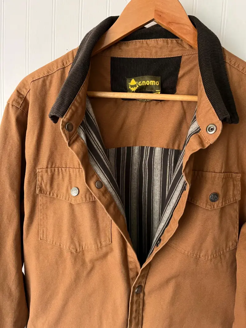 Chaqueta de algodón marrón con cuello de pana - 2