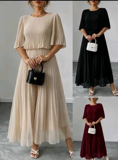 Vestido largo plisado elegante para mujer - miniatura 1