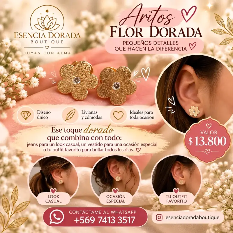 Aros Flor Dorada Esencia Dorada Boutique