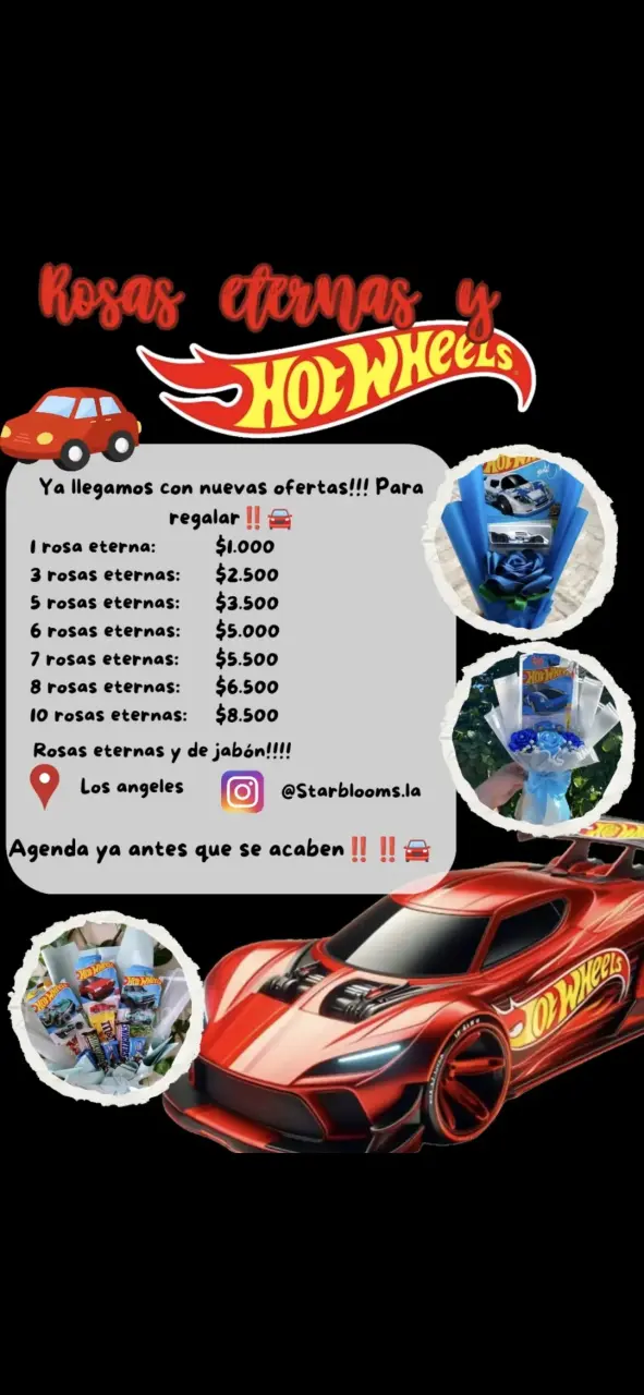 Ramos de rosas eternas con Hot Wheels - 1