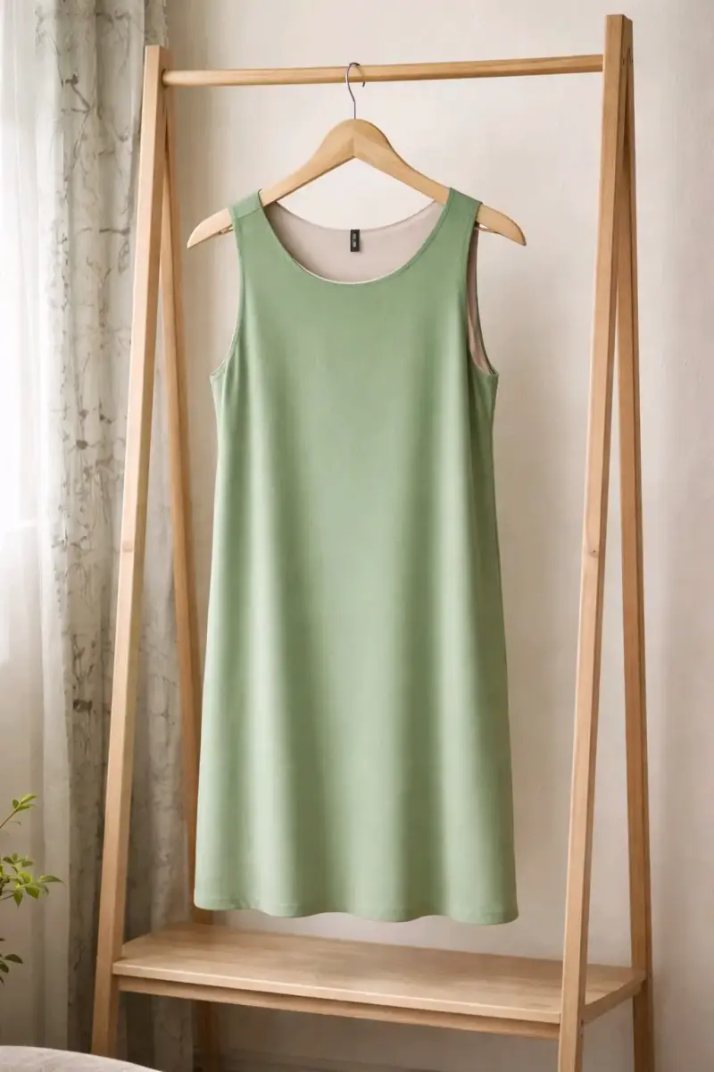 Vestido sin mangas verde claro con bolsillos - 1