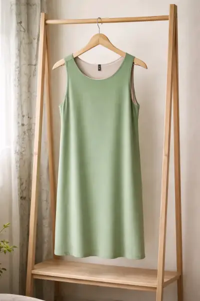 Vestido sin mangas verde claro con bolsillos - miniatura 1