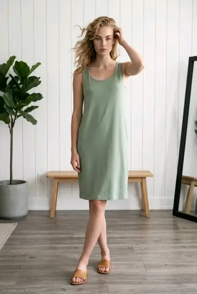 Vestido sin mangas verde claro con bolsillos - miniatura 4