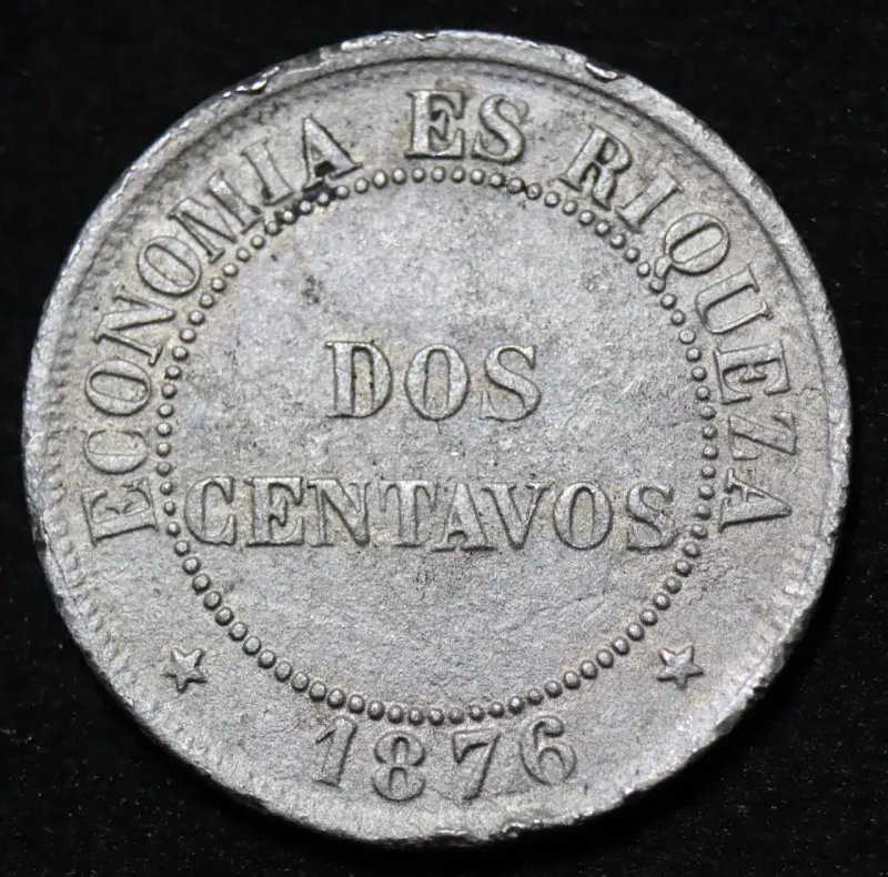 Moneda antigua de 2 centavos de 1876 - 1