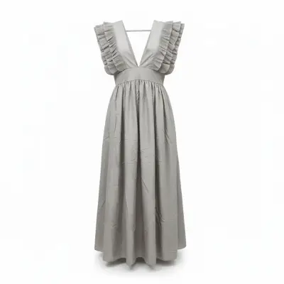 Vestido largo gris con volantes - miniatura 1