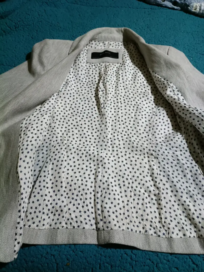 Blazer gris claro con forro estampado - 3