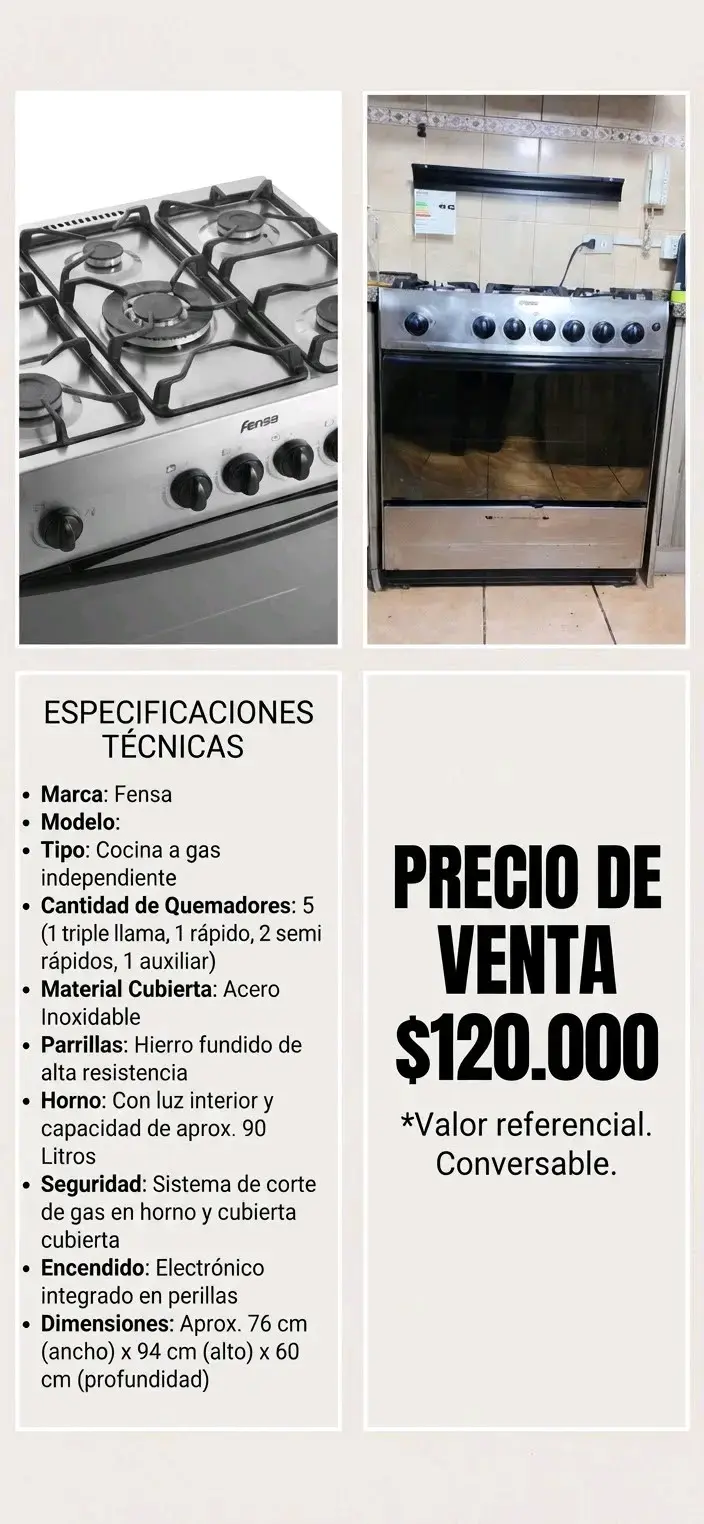 Cocina a gas Fensa de acero inoxidable - 1
