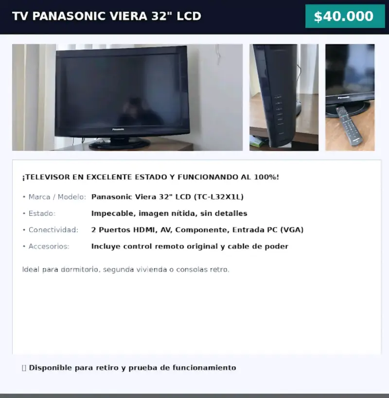 Televisor Panasonic Viera 32" LCD con Control Remoto - 1