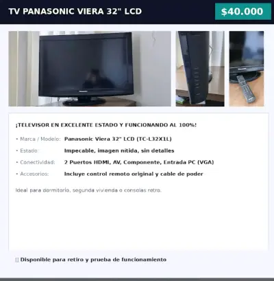 Televisor Panasonic Viera 32" LCD con Control Remoto - miniatura 1