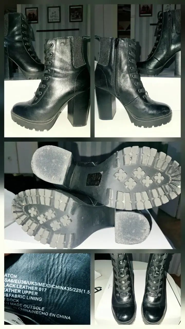 Botines de cuero negro con tacón alto