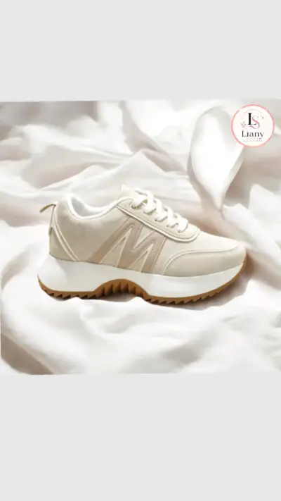 Zapatillas deportivas gris y beige para mujer - miniatura 3
