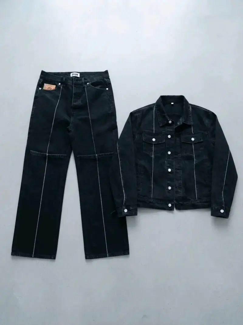 Conjunto de chaqueta y pantalón de mezclilla negro