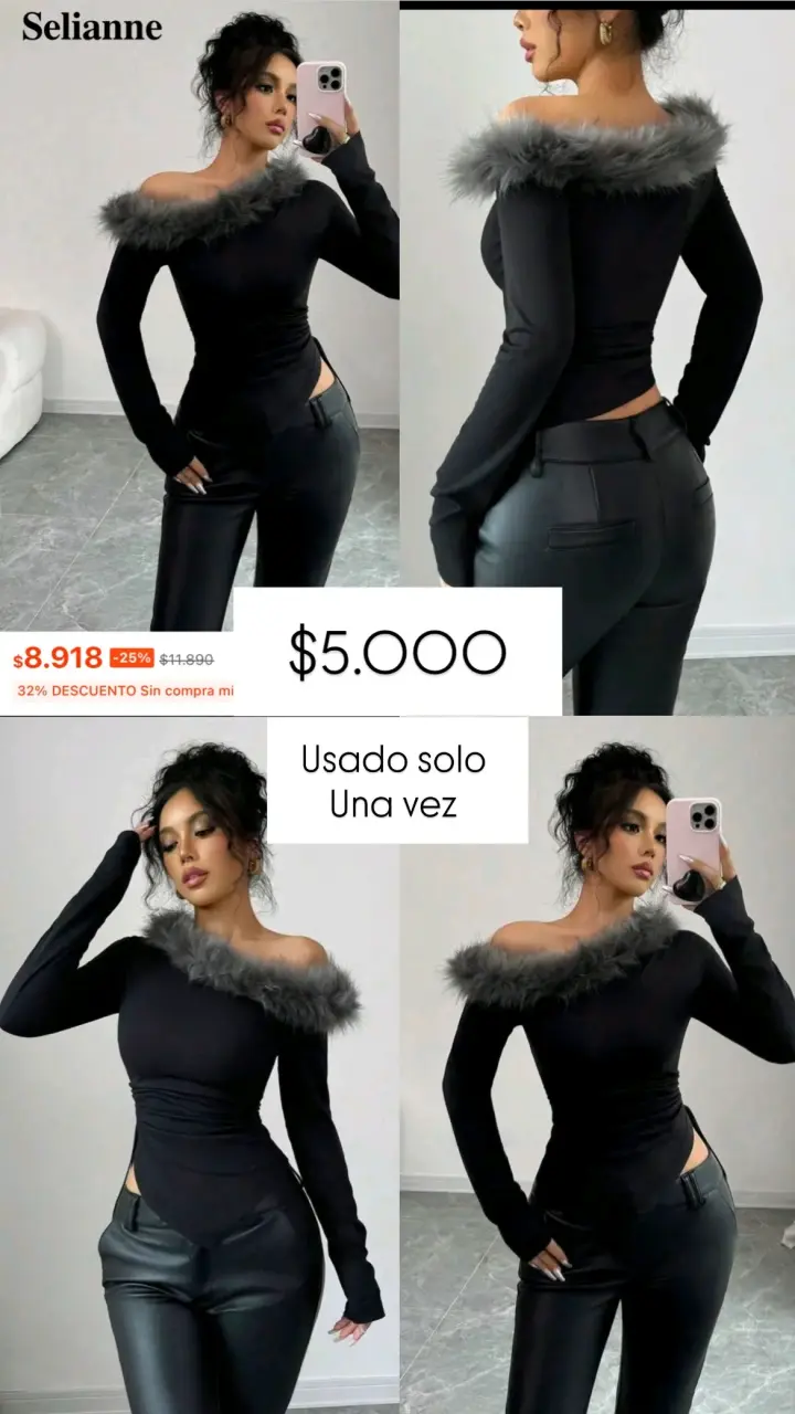 Top negro con cuello de peluche Selianne