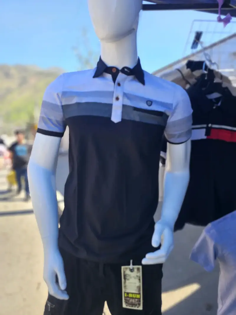 Polera Polo Hombre Rayada Azul y Blanca