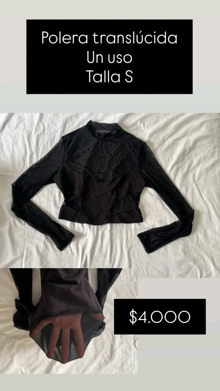 Polera translúcida negra talla S