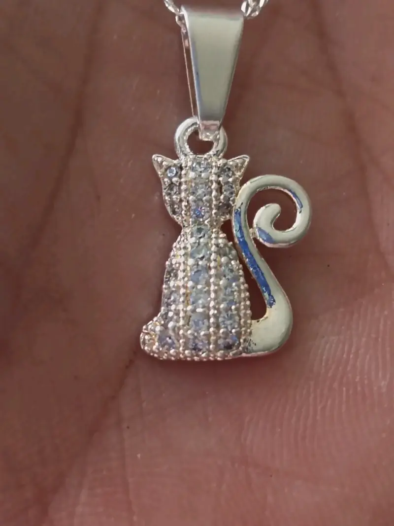 Colgante de gato en plata con cadena - 1
