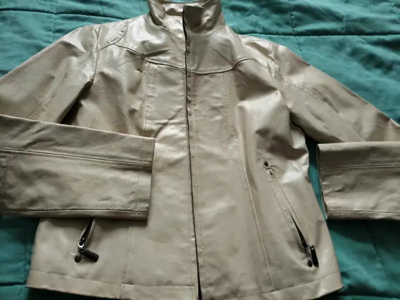Chaqueta de cuero beige para mujer talla XL - 1