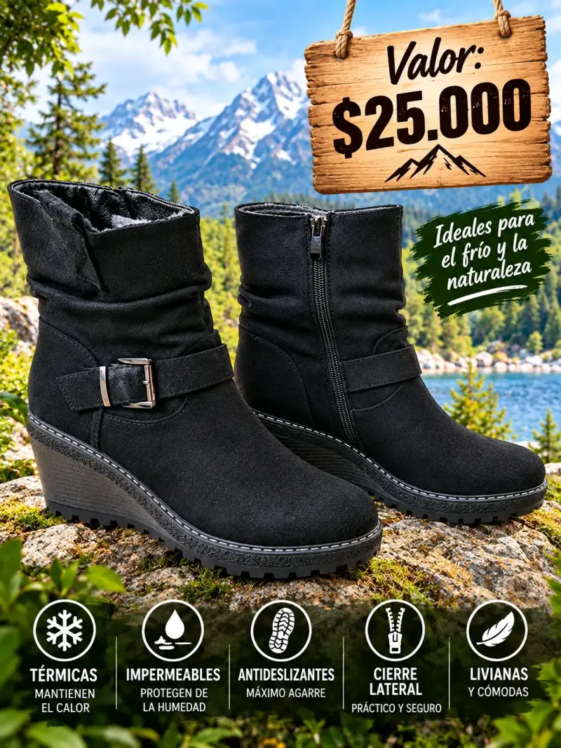 Botines de mujer negros con taco alto y suela antideslizante - 3