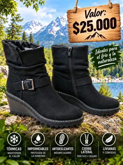 Botines de Mujer Negros con Taco y Cierre Lateral - miniatura 2
