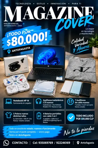Pack tecnológico con notebook, audífonos y baterías portátiles - miniatura 1