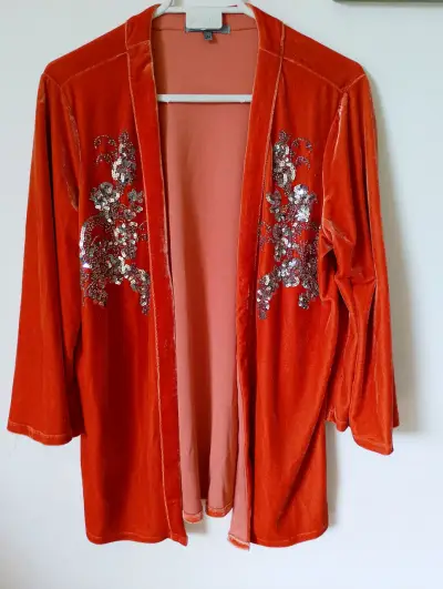 Kimono de terciopelo naranja con lentejuelas - miniatura 1