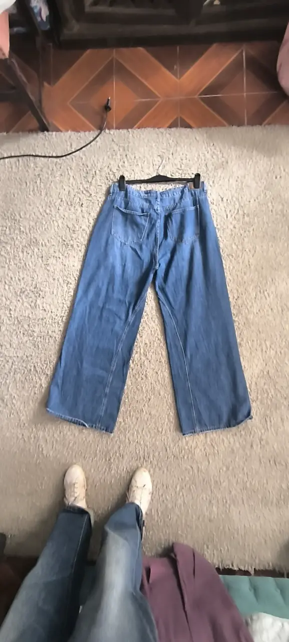 Jeans anchos de mezclilla azul para mujer - 2