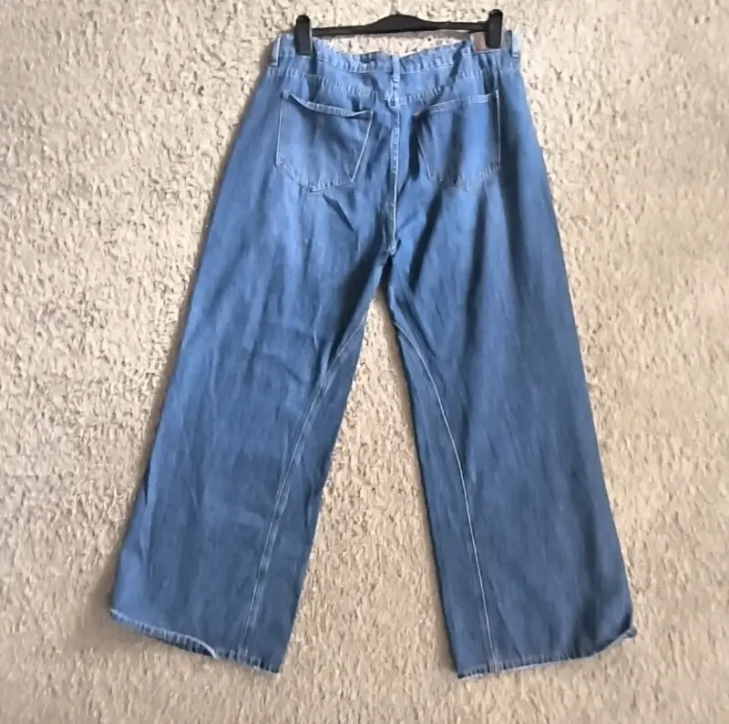 Jeans anchos de mezclilla azul para mujer - 3