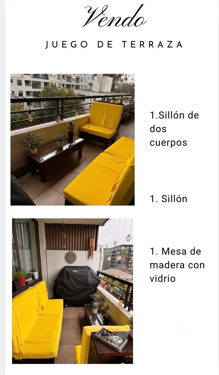 Juego de terraza con sillones amarillos