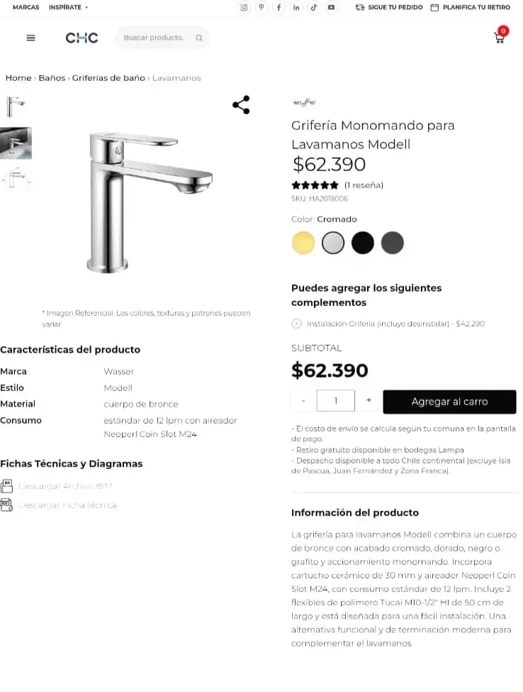 Grifo mezclador cromado para lavabo VS Leed - 6