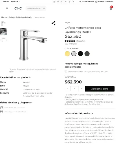Grifo mezclador cromado para lavabo VS Leed - miniatura 6