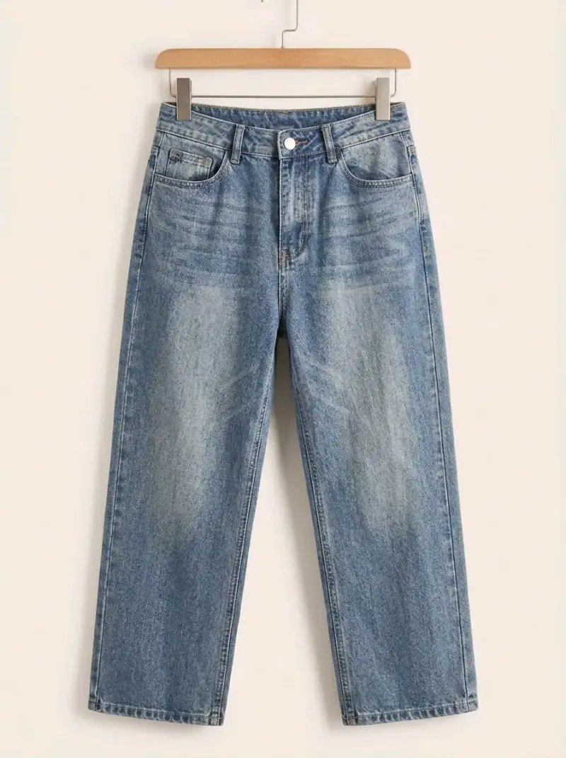 Jeans rectos de mezclilla azul