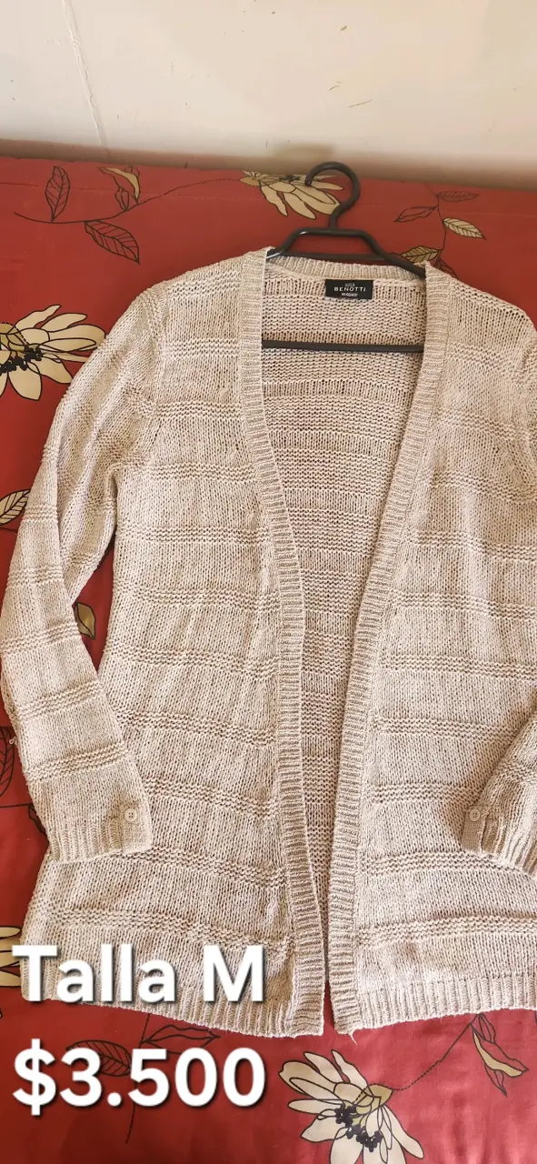 Cardigan largo Benotti beige rojo rosa talla M - 1
