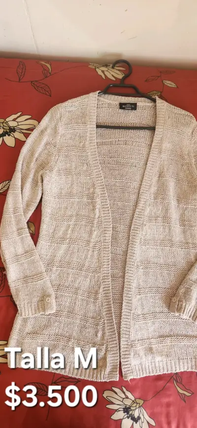 Cardigan largo Benotti beige rojo rosa talla M - miniatura 1