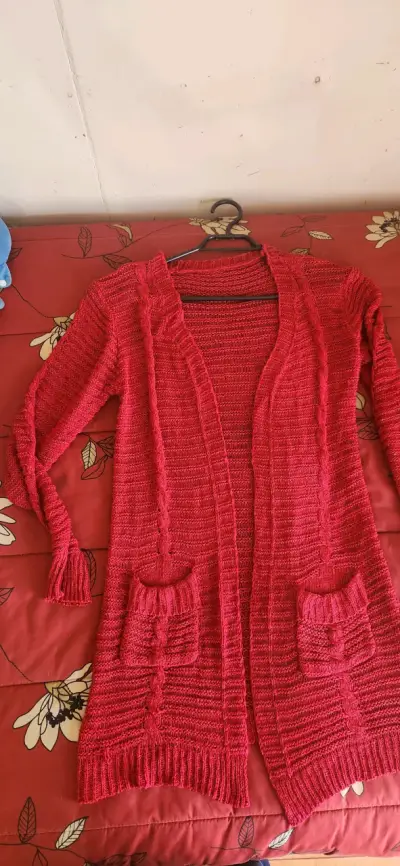 Cardigan largo Benotti beige rojo rosa talla M - miniatura 2
