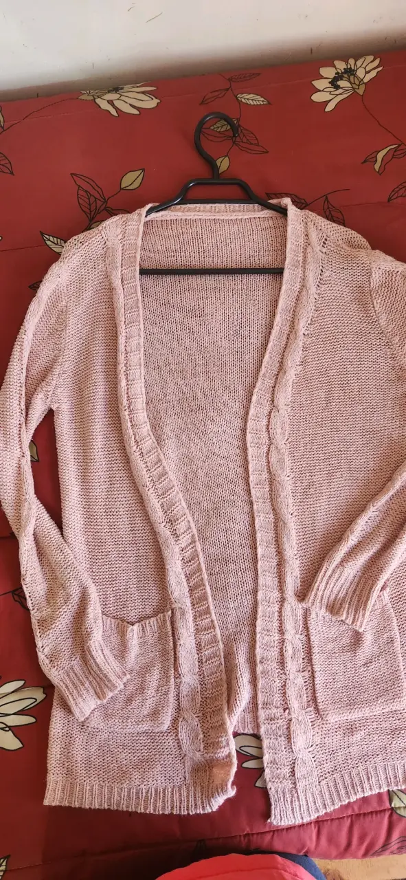 Cardigan largo Benotti beige rojo rosa talla M - 3