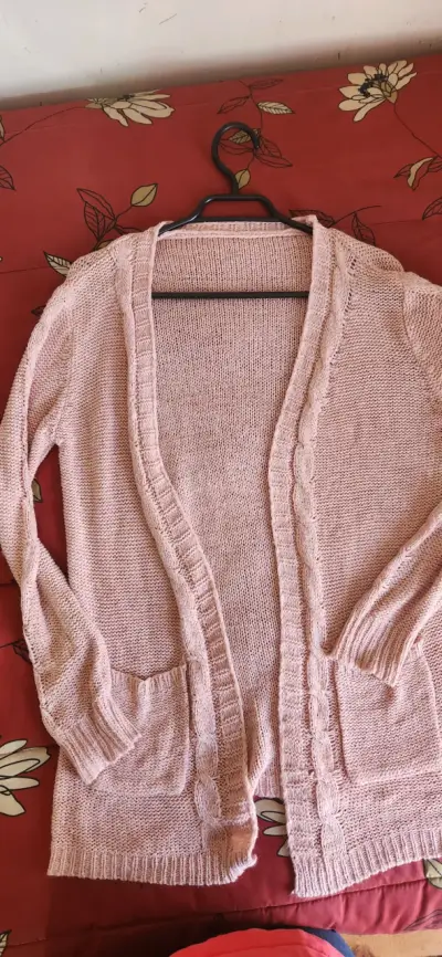 Cardigan largo Benotti beige rojo rosa talla M - miniatura 3