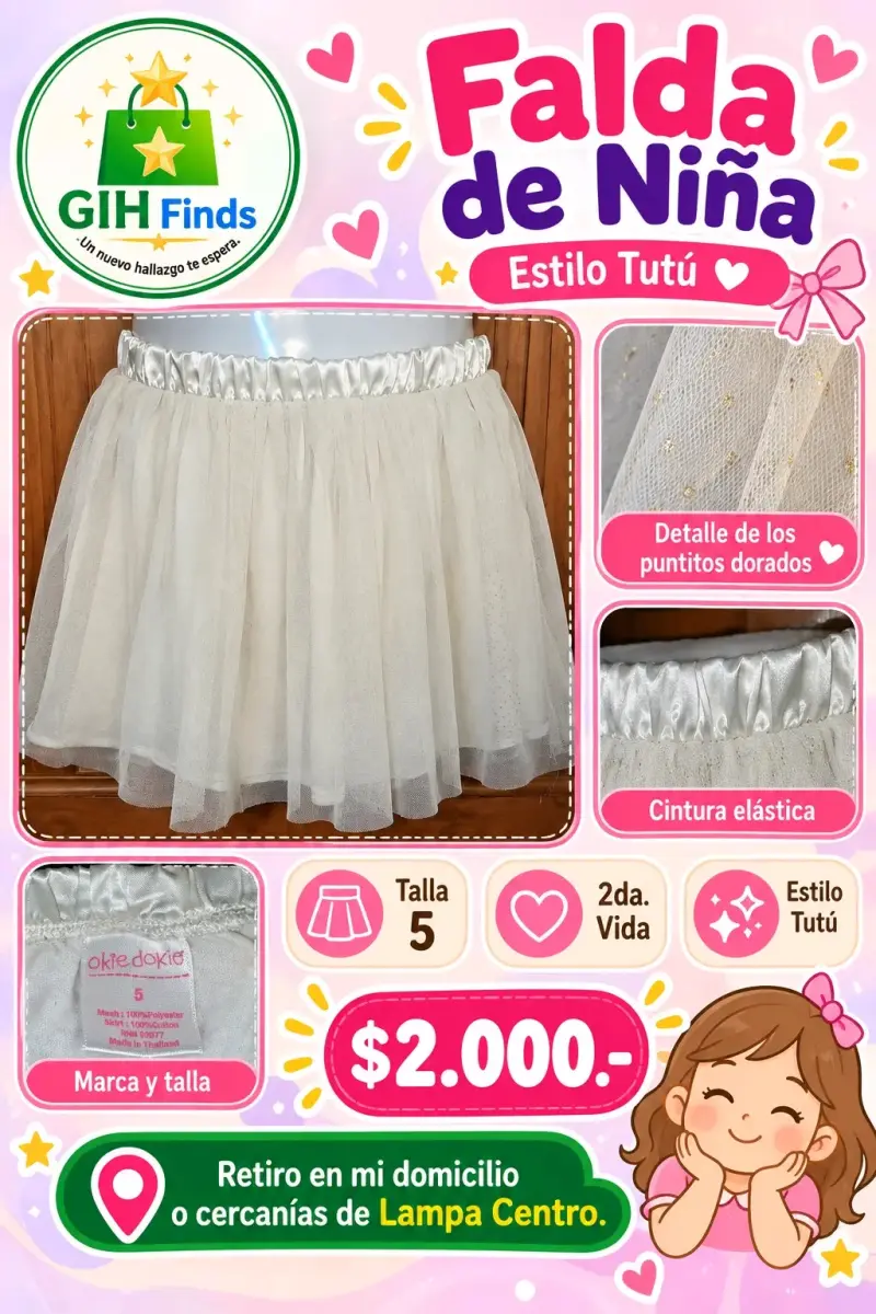 Falda de niña estilo tutú con detalles dorados