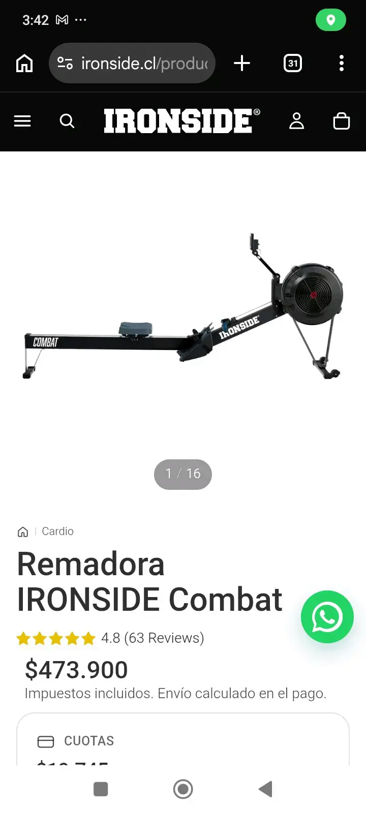 Máquina de remo Ironside Combat plegable - 6