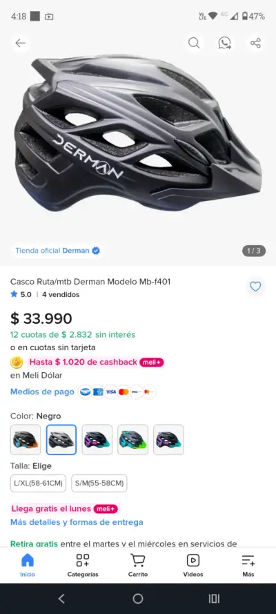 Casco de ciclismo negro Derman con ventilación - miniatura 6