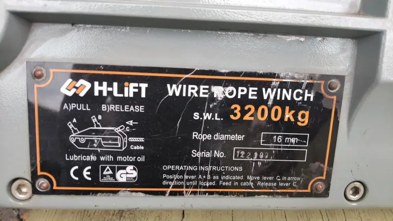 Malacate de Cable de Acero H-Lift 3200kg - 3