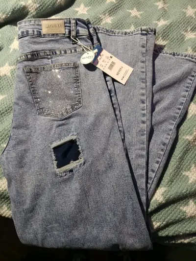 Jeans Menina Wide Leg con Detalles de Lentejuelas - miniatura 1