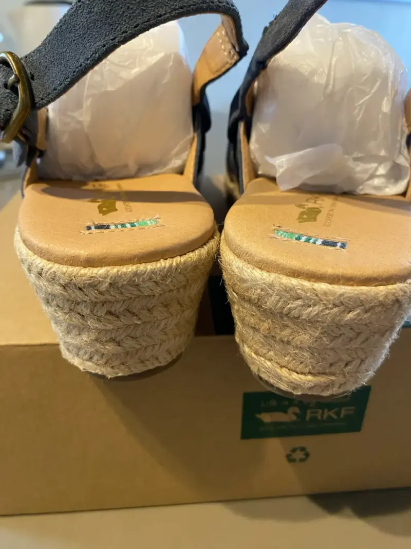 Sandalias de cuña azul con hebilla - 3