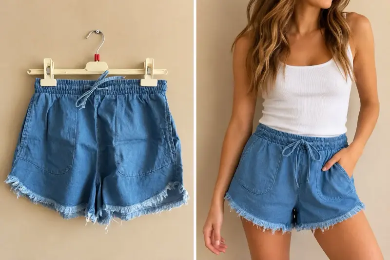 Shorts de mezclilla azul con borde deshilachado