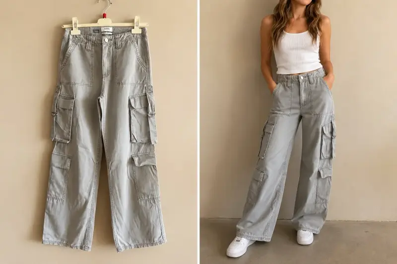 Pantalones cargo grises.